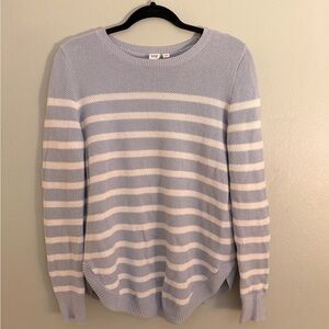 GAP Women's Light Blue and White Striped Sweater